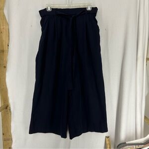 Zara Trafaluc Collection Front Tie Wide Leg Pants Womens Medium Navy Blue